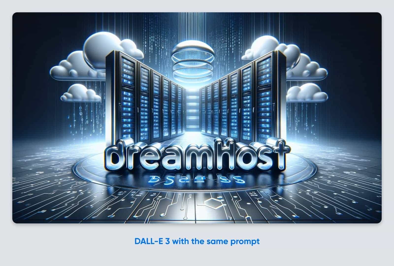 What Is Dall-E &Amp; How To Use It 65 Dall-E 3 Generated Image, A Cyber Graphic Floor Made Out Of Computer Chips, Clouds, And A Hallway Of Servers, With &Quot;Dreamhost&Quot; Before Them