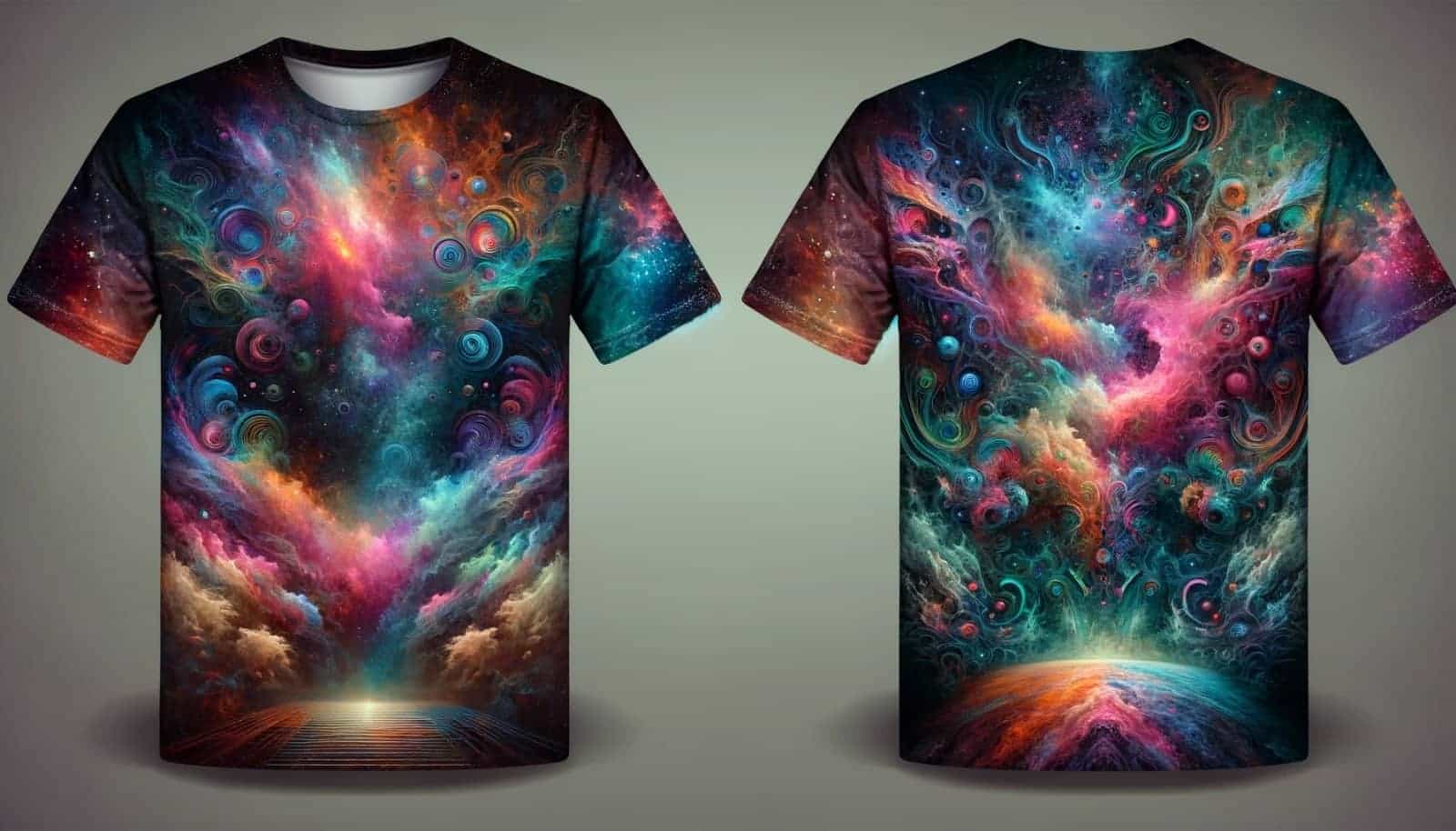 What Is Dall-E &Amp; How To Use It 63 A Side By Side Front And Back Of A T-Shirt With A Vibrant Solar System-Esque Pint With A Mix Of Cool And Neon Colors