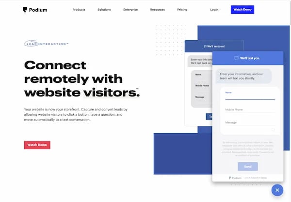 Podium'S Live Chat App In Action On Their Company Website