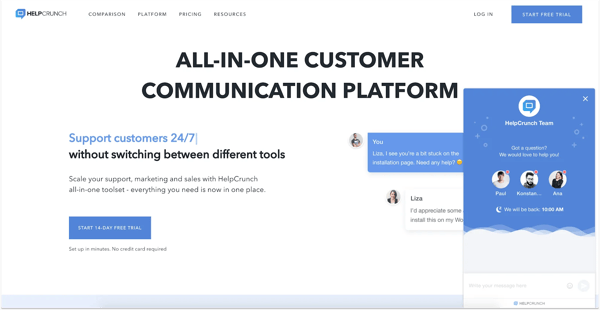 Helpcrunch'S Live Chat App In Action On Their Company Website