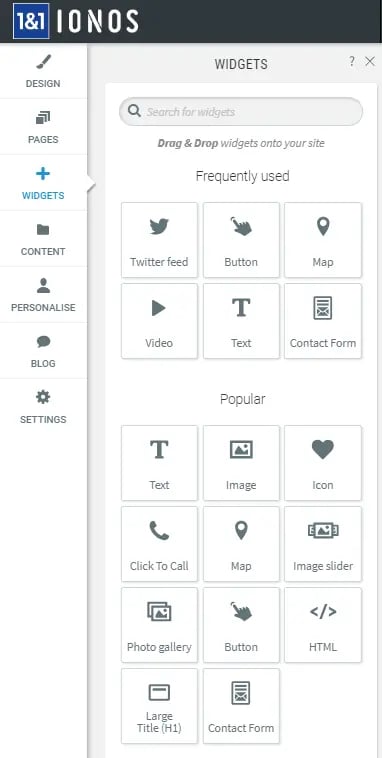 Website Builder Ionos Widgets In Dashboard